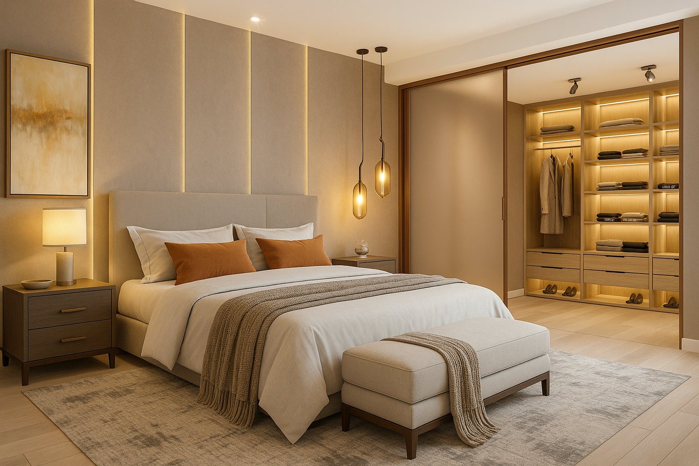 Dormitório planejado com closet integrado